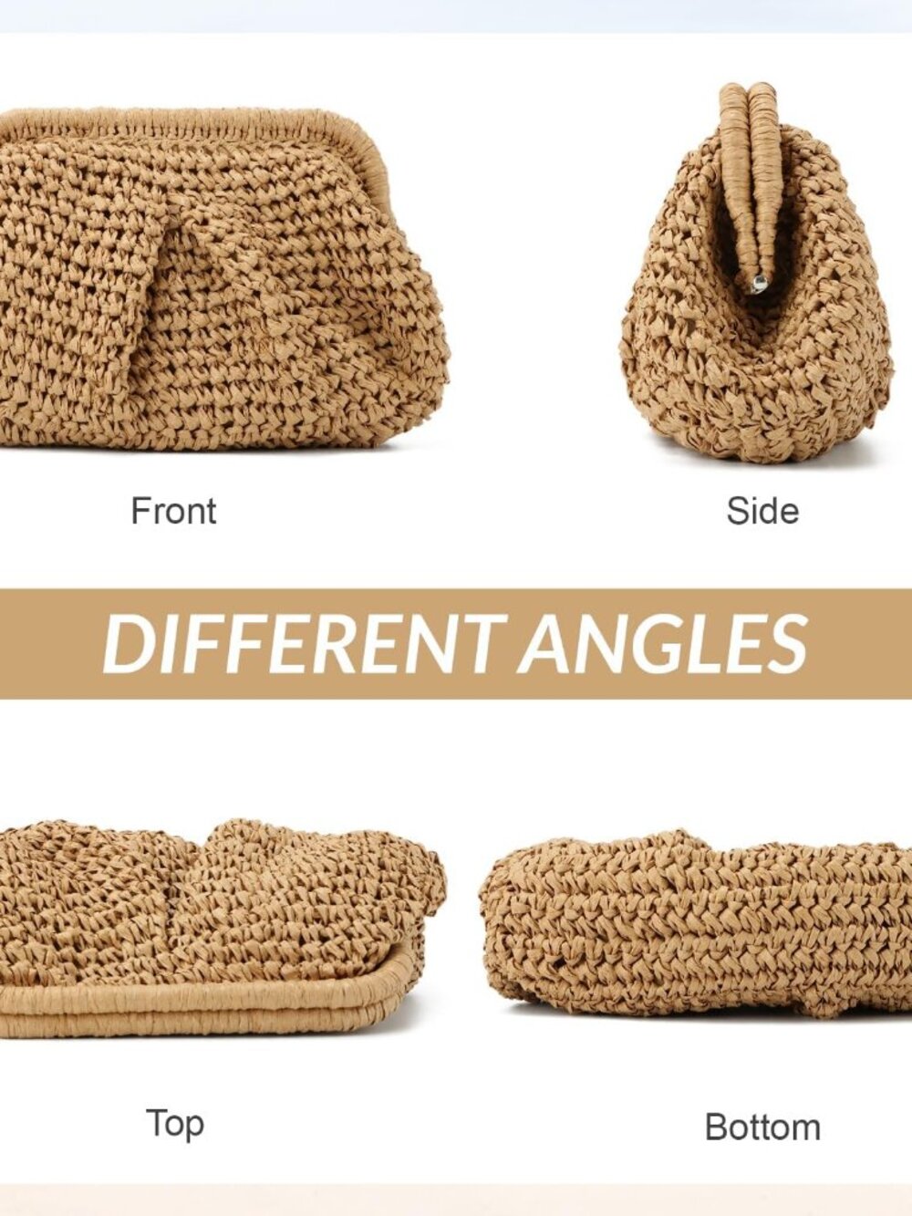 Straw Clutch Purses for Women Woven Dumpling Bag Summer Beach Clutch Wicker Cros - Picture 7 of 7